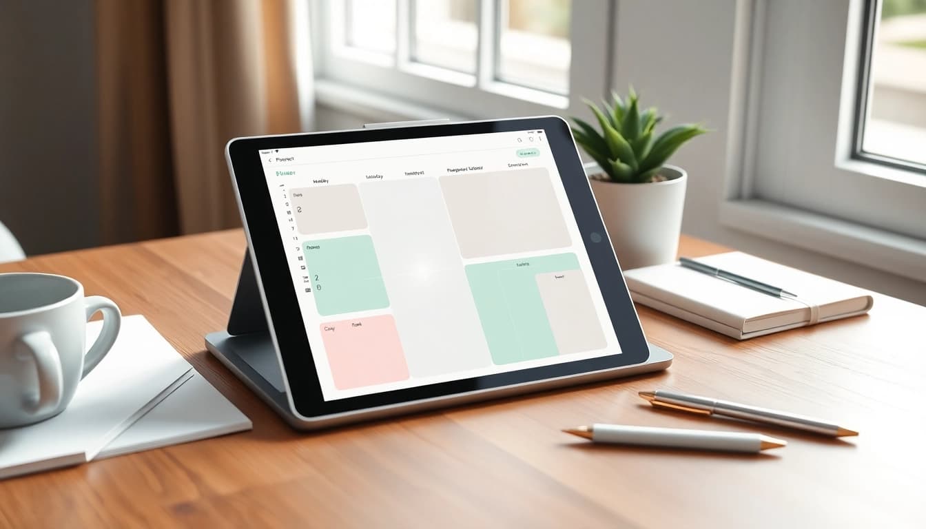 Engaging digital planners for iPad displayed on a stylish desk with colorful layouts.