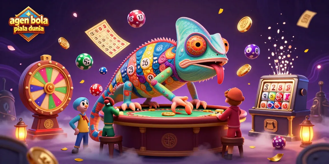 Join the excitement of agen bola piala dunia with colorful casino elements around a chameleon owner.
