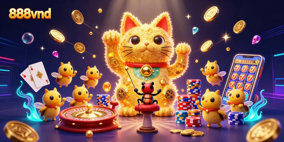 Win big at 888vnd with colorful casino symbols and dynamic gambling action.