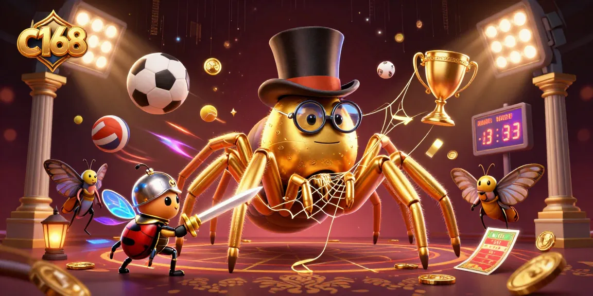 Engage with exciting sports betting action on c168 featuring a bold golden tarantula and thrilling sports elements.