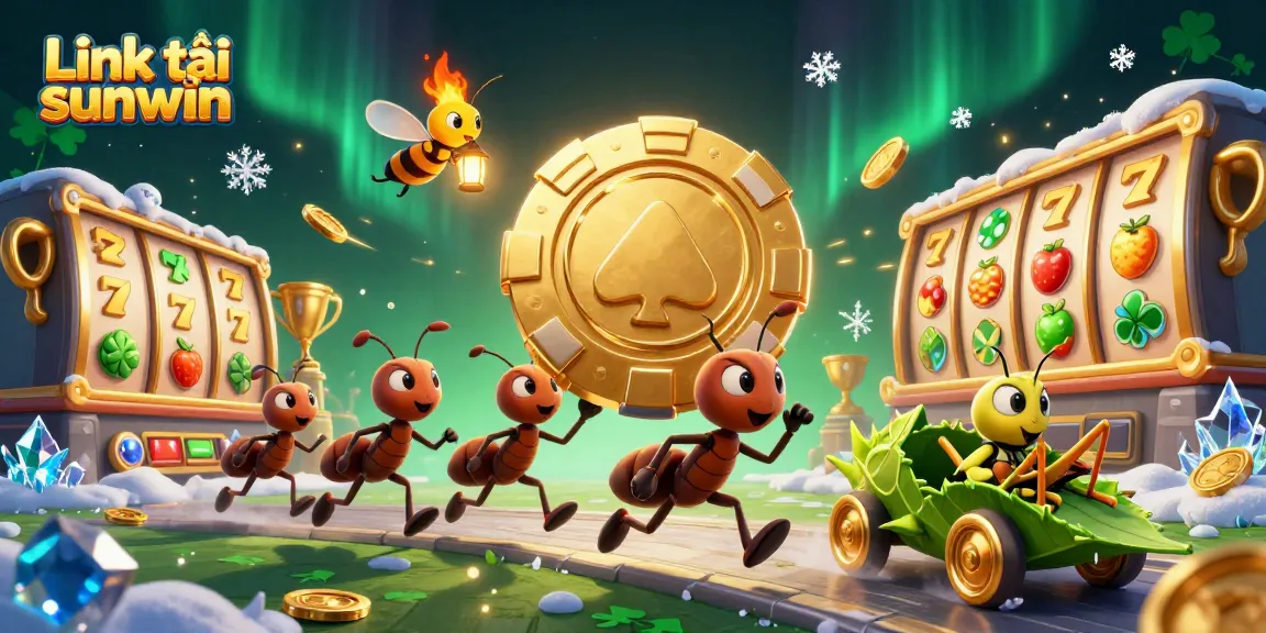 Win big with Link tải sunwin in an exciting heist scene featuring giant poker chips and dynamic slot game elements.