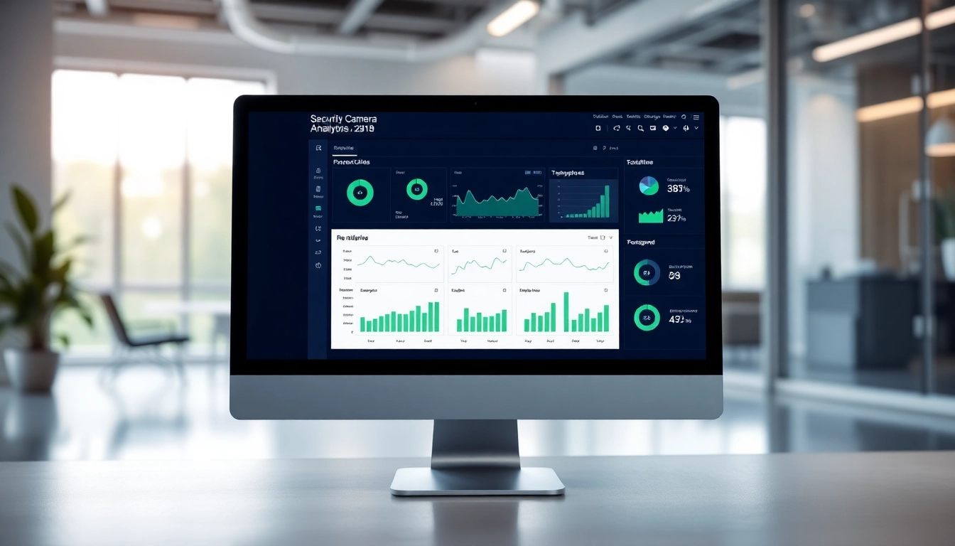 Analyzing security camera analytics through a software interface with real-time data visuals.