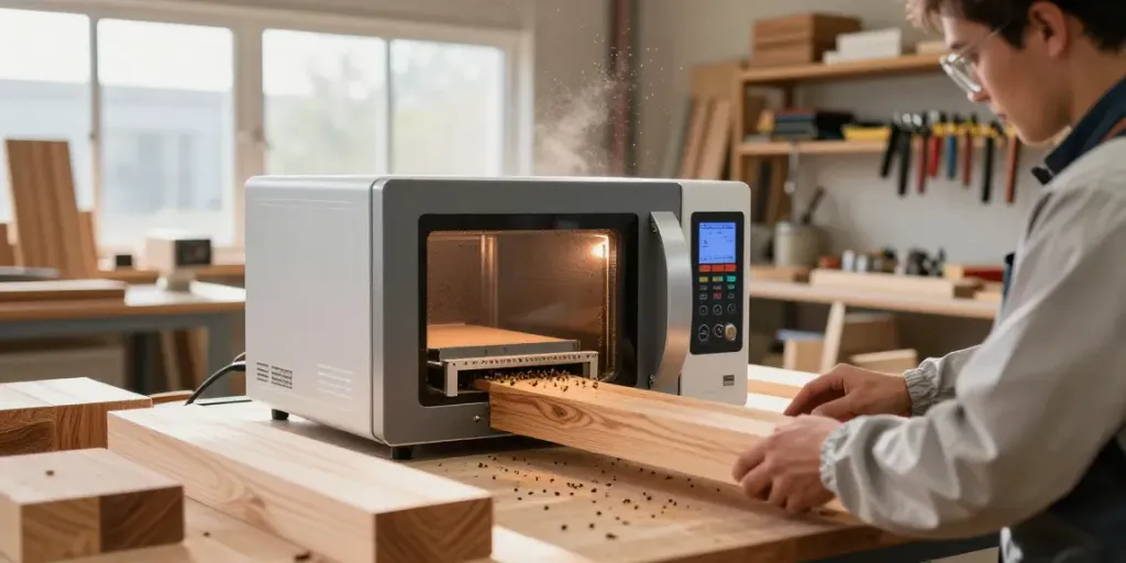 Shashel® microwave device in action eliminating wood-boring insects in workshop