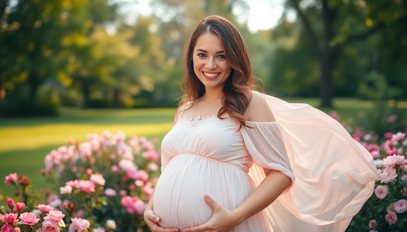 Maternity photographer Tillsonburg capturing a glowing pregnant woman in a serene outdoor park.