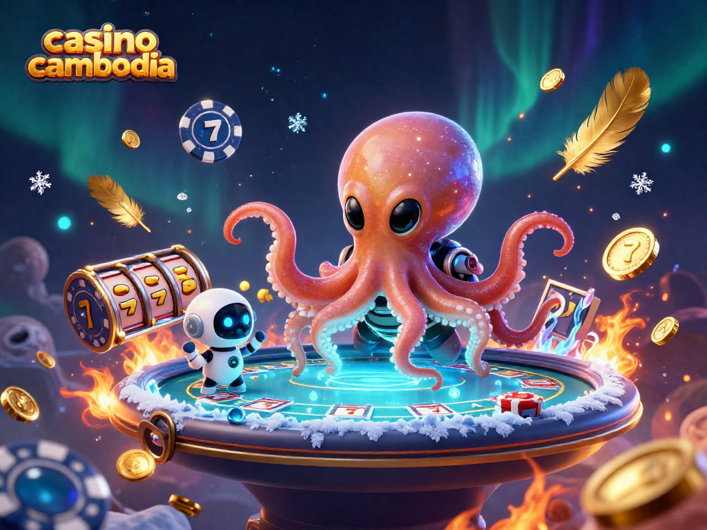 Experience the thrill of casino cambodia with a lively alien octopus hosting a poker game.