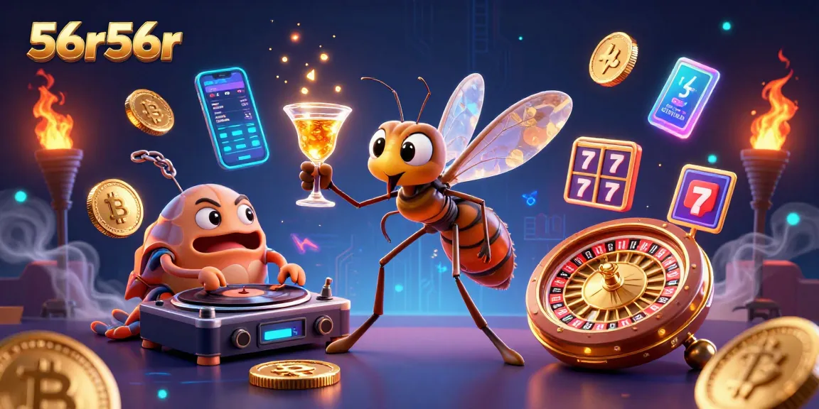 Engage with 56r56r's thrilling casino experience featuring a frozen mosquito mascot and crypto elements.