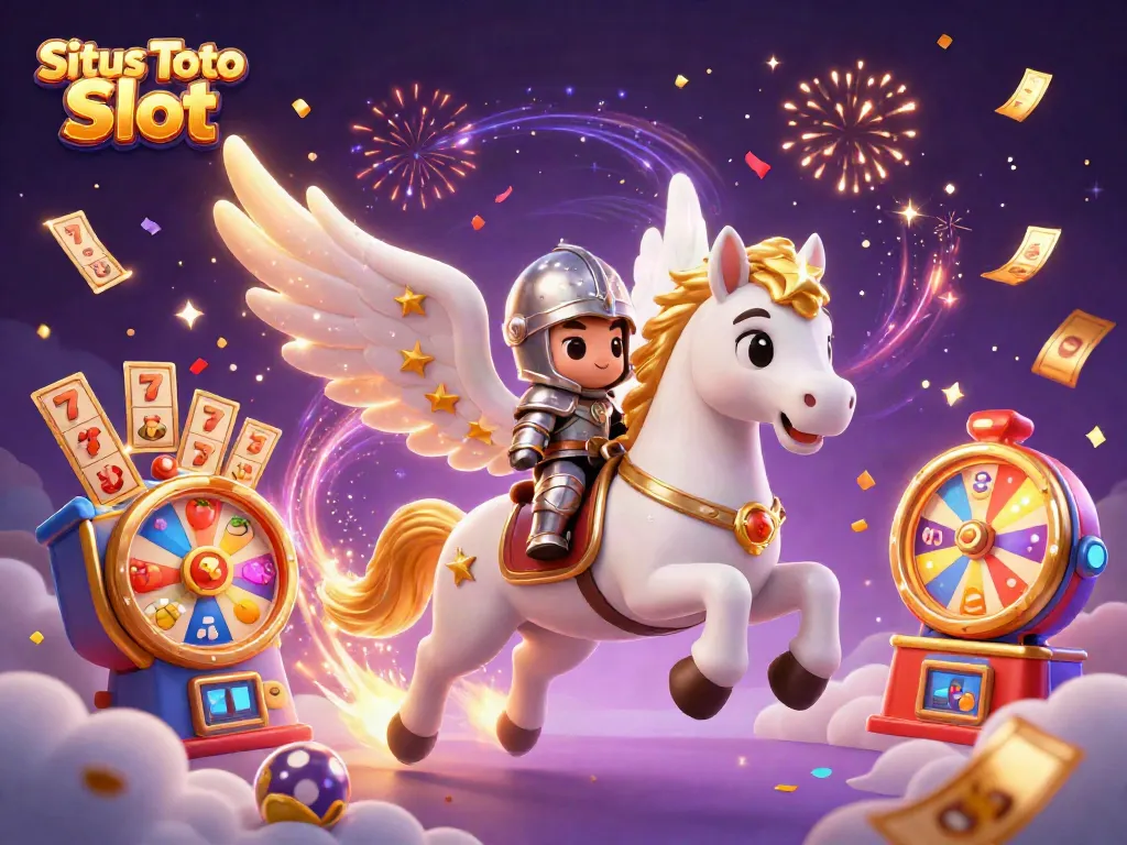 Gambarkan Situs Toto Slot melalui slot dengan 7 keberuntungan dan kuda angkasa berkilau.