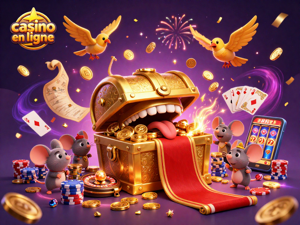 Jouez au casino en ligne avec des machines à sous et une ambiance festive pleine de trésors dorés.