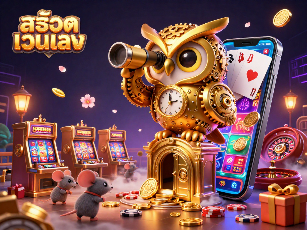 Experience thrilling moments with สล็อตเว็บตรง as a golden owl watches over the vibrant casino floor.