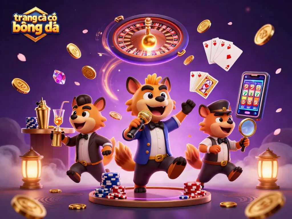Trang cá cược bóng đá, những con linh cẩu vui vẻ đang biểu diễn trong câu lạc bộ casino đầy màu sắc.