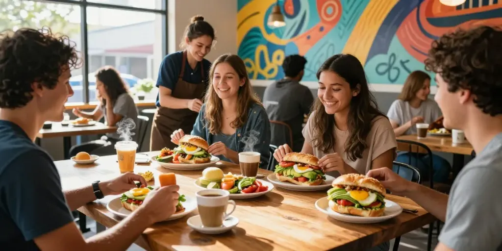 Best breakfast Austin served with NYC-inspired sandwiches and artisanal coffee in a vibrant café.