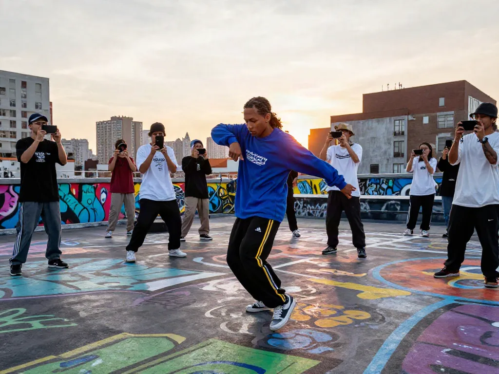 Dancer expressing modern moves in vibrant urban setting, look here for hip-hop culture and community.
