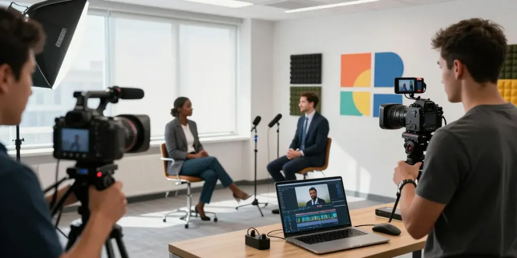 Corporate interview video production Los Angeles, California in a modern studio setting.