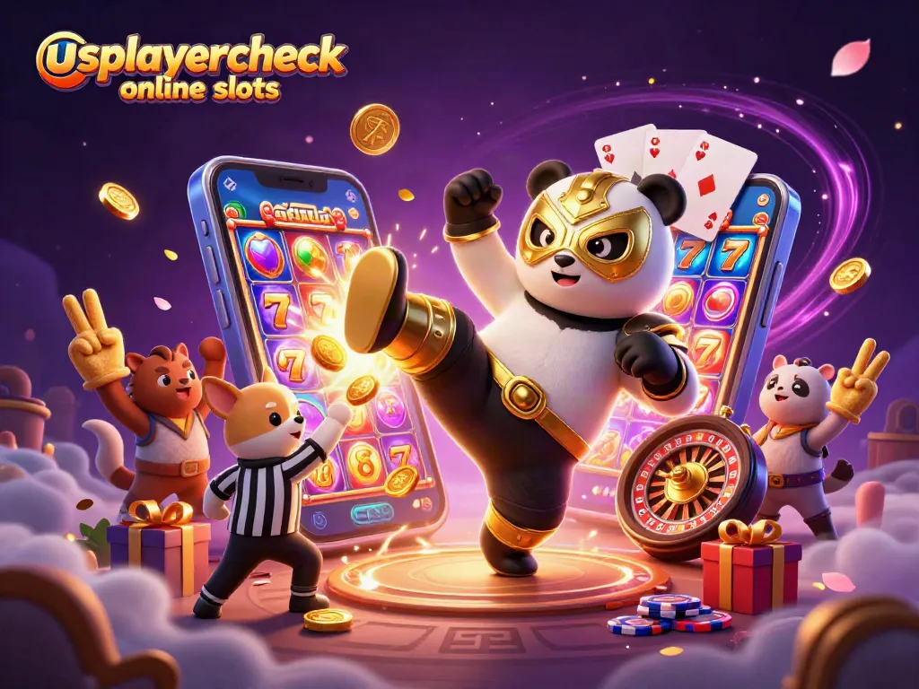 Experience thrilling action in usplayercheck online slots with a panda wrestler and a referee amidst exciting gaming elements.