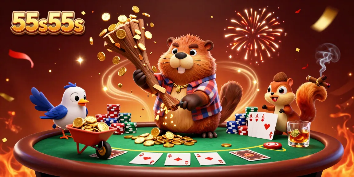 O castor 55s55s coleta moedas de ouro com seus amigos em uma cena de cassino vibrante.