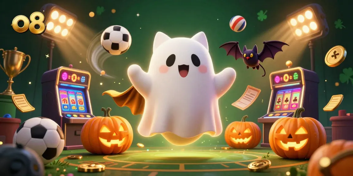 Engage with o8's dynamic gaming experience featuring a ghost cat and vampire bat in a haunted casino.