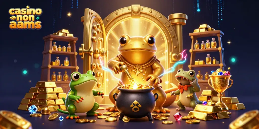 La scena del casino non aams mostra un alchimista e un rospo in un laboratorio di oro.