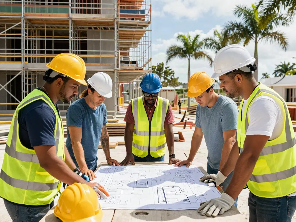 Cmr Construction Group team collaborating on a luxury residential build in South Florida, showcasing teamwork and innovation.