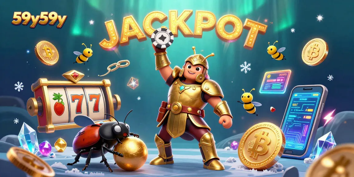 Imagem ilustrativa do 59y59y com besouro hercúleo e elementos de caça ao jackpot em um cassino