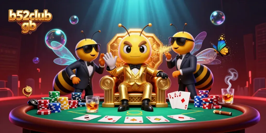 Experience the thrill of b52club gb with a vibrant, dynamic casino scene featuring animated characters and game elements.