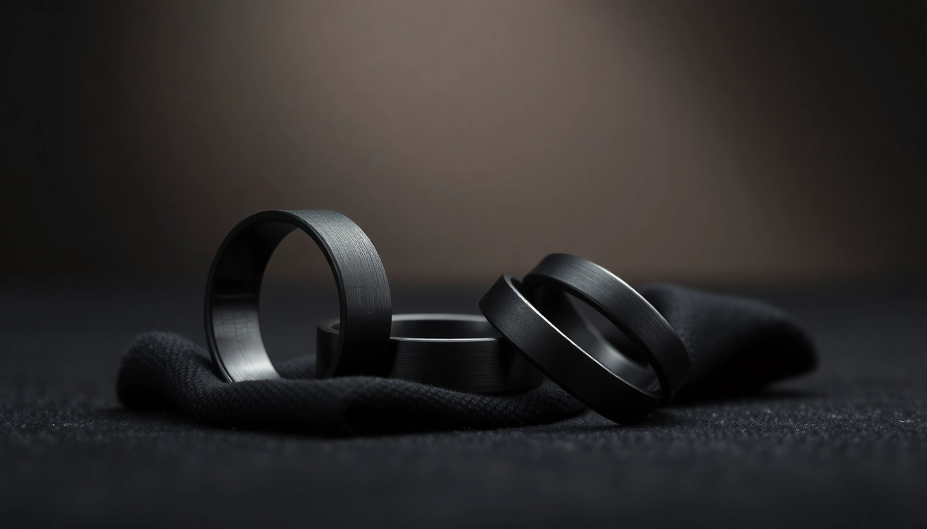 Showcase unique Black Zirconium Rings highlighting their sleek designs and matte finish.