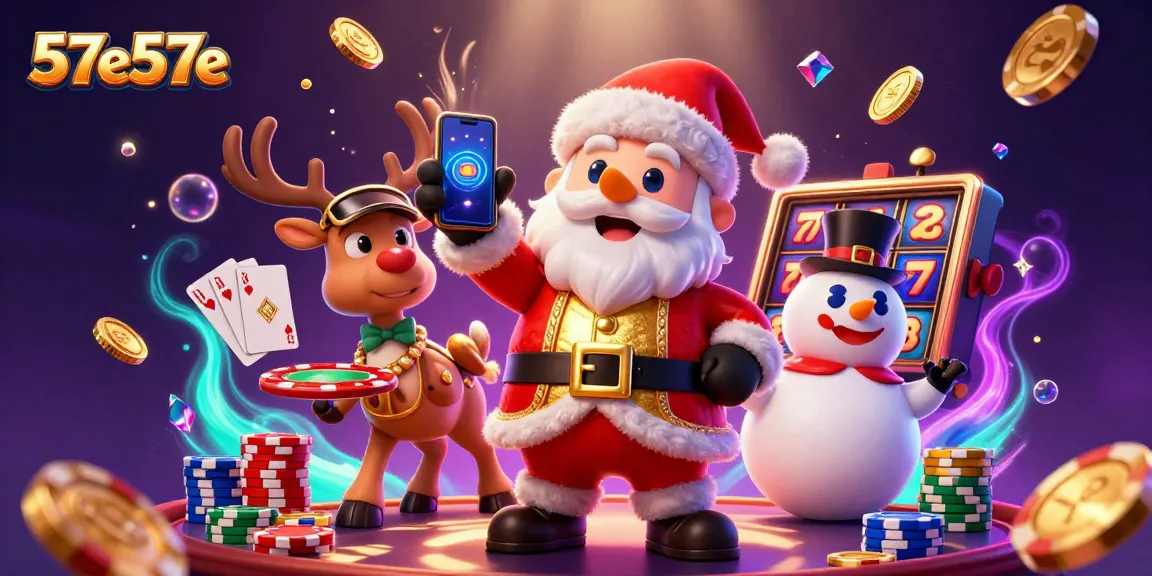 Join Santa, his reindeer, and a snowman in a thrilling casino scene with 57e57e's jackpot slots.