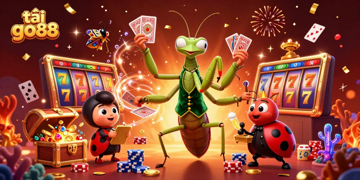 Experience the excitement of tải go88 with vivid scenes of casino action highlighted by vibrant slot reels and colorful gems.
