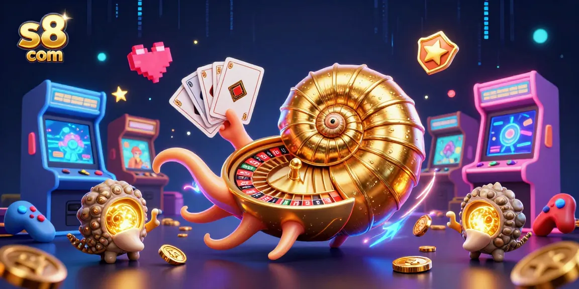 Experience the excitement of s8 com with vibrant gaming elements and a dynamic nautilus character.