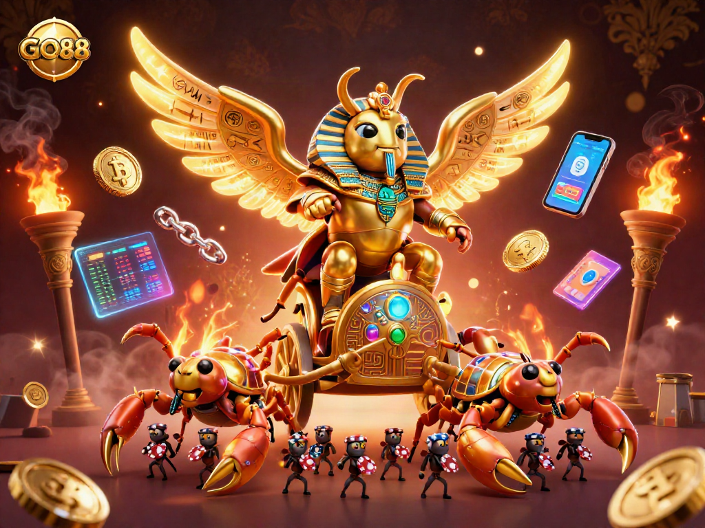 Experience exciting wins with GO88, featuring a dazzling 3D illustration of captivating casino elements.