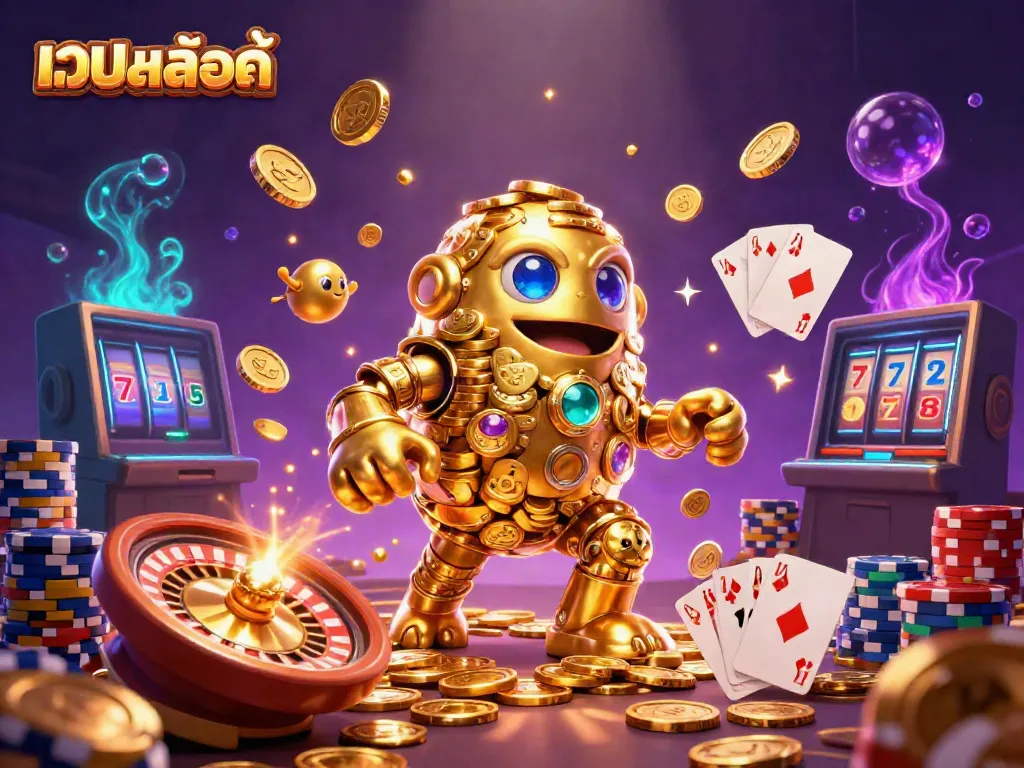 Spin the reels with เว็บสล็อตแท้'s captivating golden golem and dazzling casino elements.