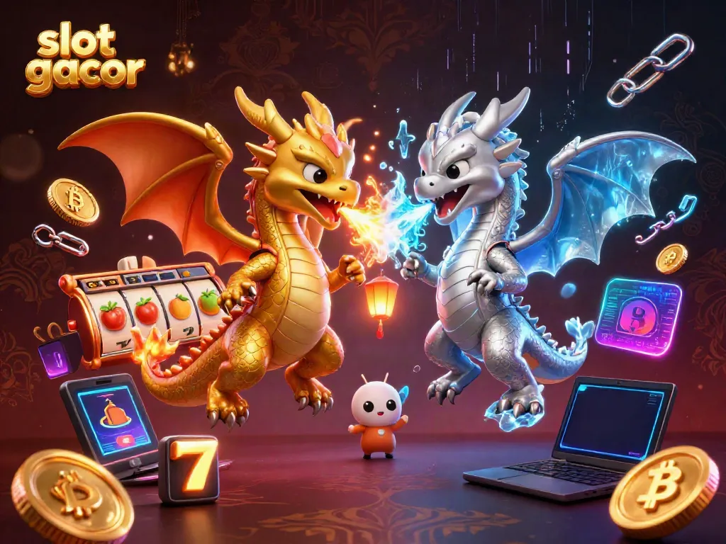 Spin to win with slot gacor amidst dynamic 3D dragons and glimmering casino elements.