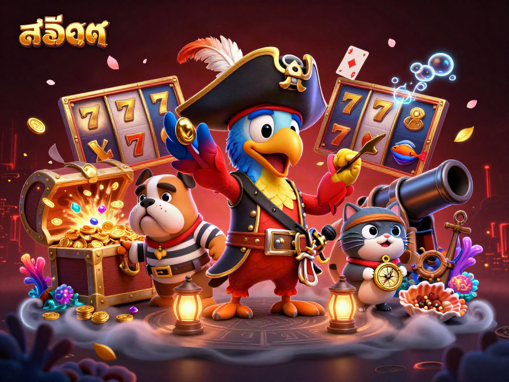 Play exciting สล็อต games with dynamic characters and vibrant casino elements in an engaging underwater scene.
