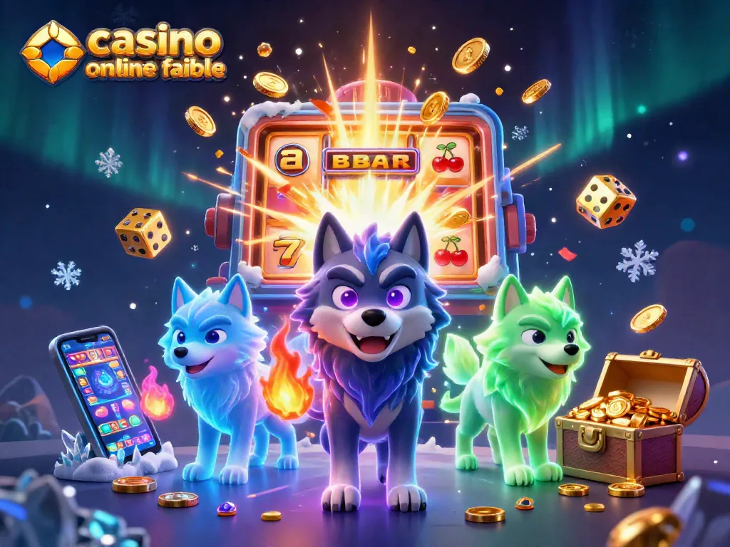 Juega en un casino online fiable con un líder de lobos y símbolos de tragamonedas en acción.