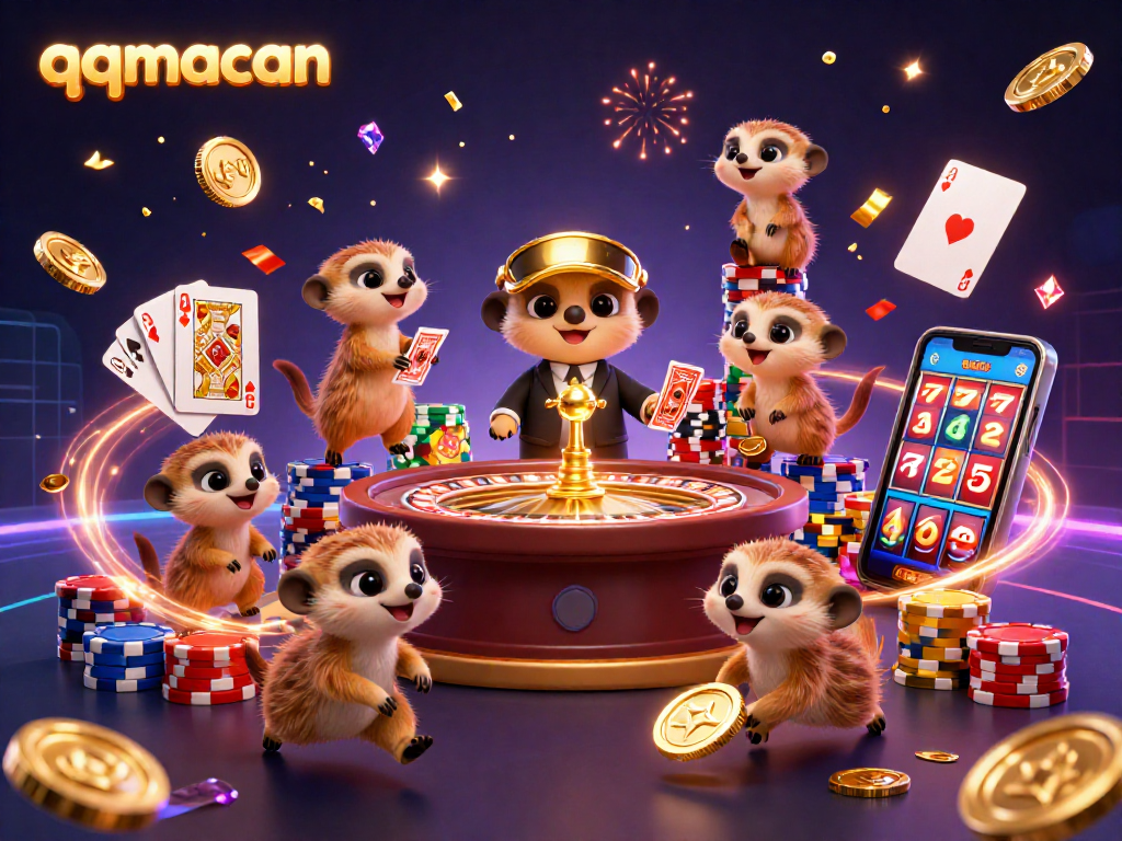 Experience the excitement of qqmacan with lively meerkats managing vibrant casino activities in stunning 3D.
