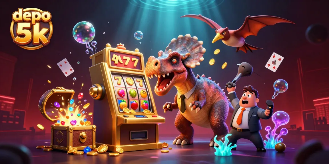 Menangkan jackpot di depo 5k dengan kepala pachycephalosaurus menghantam mesin slot yang penuh koin emas.