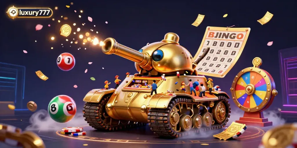 Experience luxury777 gaming excitement with a dynamic 3D casino illustration showcasing vibrant elements.