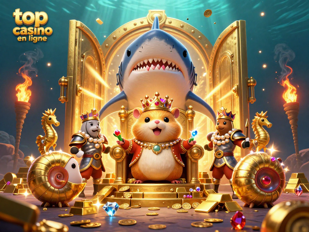 Plongez dans l'univers du meilleur casino en ligne avec notre roi hamster entouré de trésors chatoyants.