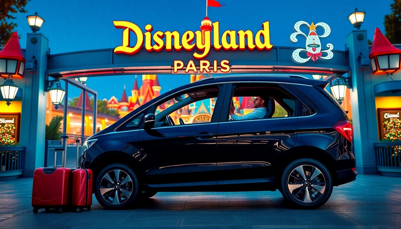 Efficient transportation from disneyland paris to airport with a professional driver at the park entrance.
