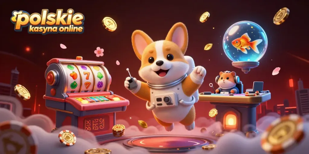 Experience the excitement of polskie kasyna online with a whimsical astronaut dog in a floating casino space.