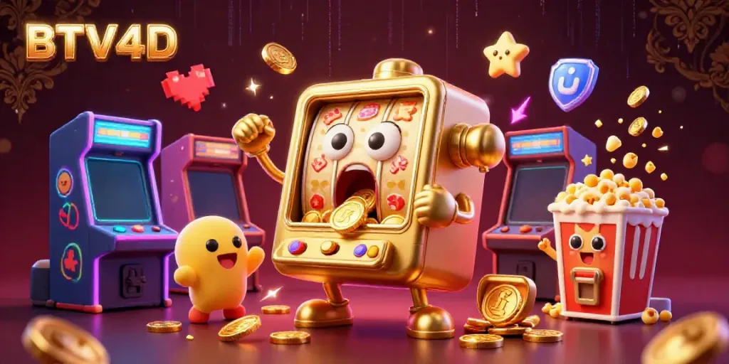 Bermain untuk jackpot BTV4D dengan mesin slot berkilau yang mengejutkan dan koin bertebaran.