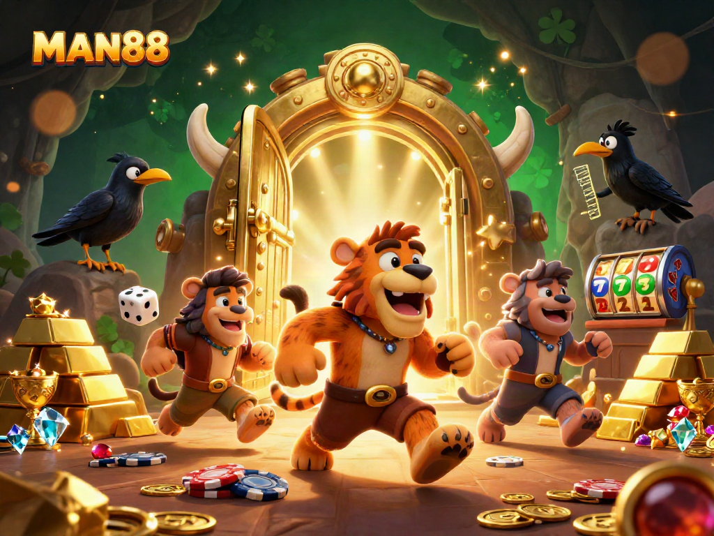 Join the fun at MAN88 with prehistoric casino games featuring a caveman and tiger!
