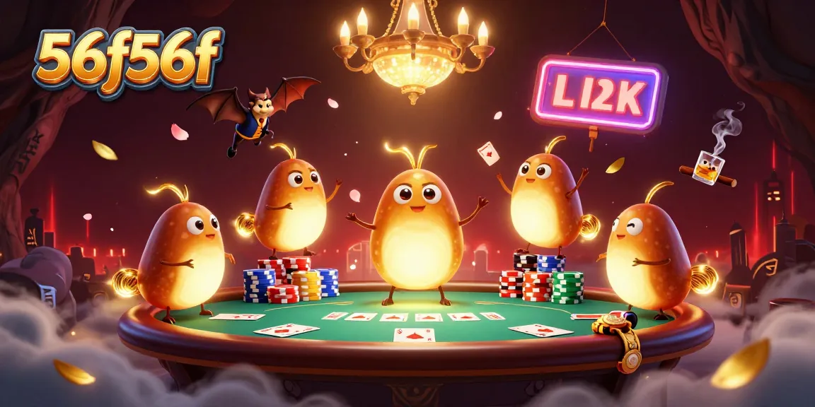 Ilustração 3D de cassino subterrâneo protagonizada por glowworms que iluminam o ambiente, destacando o título 56f56f.
