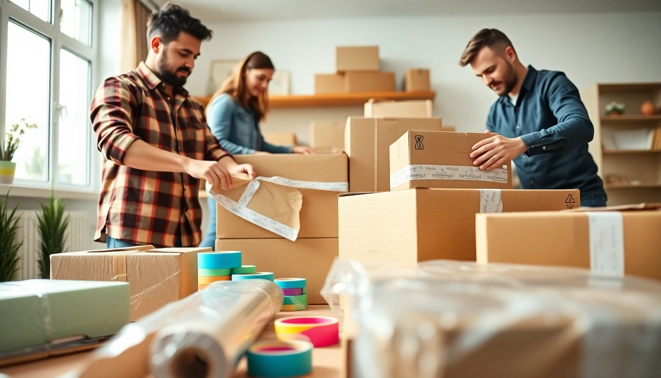 Efficient team providing Professional Packing Services by neatly organizing boxes and materials.