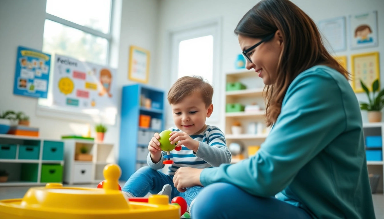 Witness a child receiving ABA therapy in Novi with a professional therapist in a vibrant learning space.
