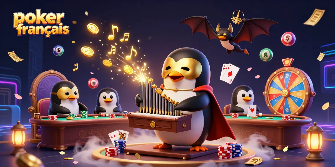 Jouer au poker français sur une plateforme dynamique, où des billets d'or et des jetons s'envolent partout.