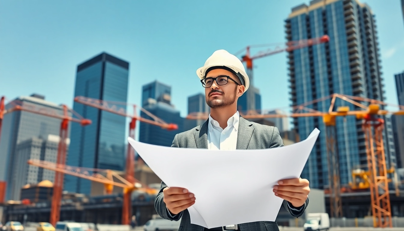 Dynamic New York City Construction Manager overseeing an active construction site.