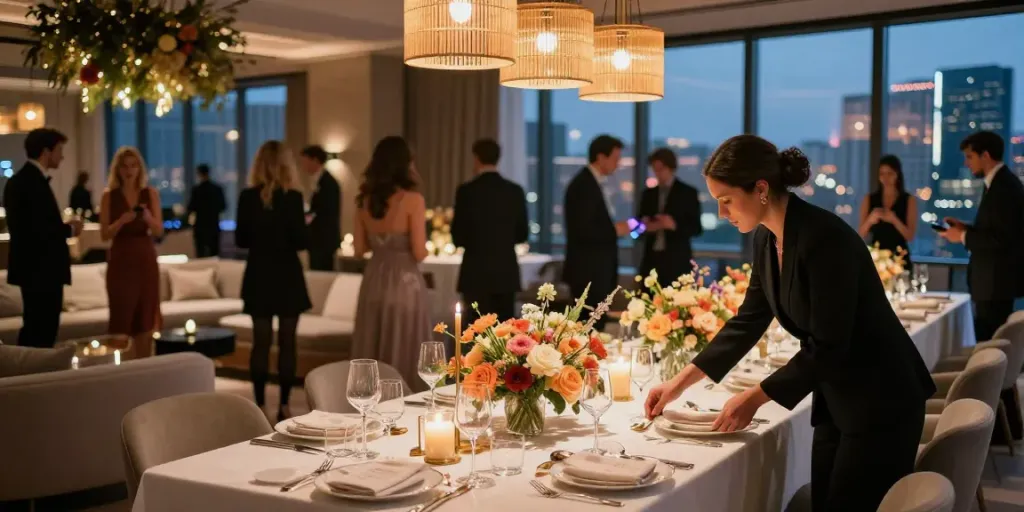 Event rentals setup with elegant décor and ambiance at a premium venue.