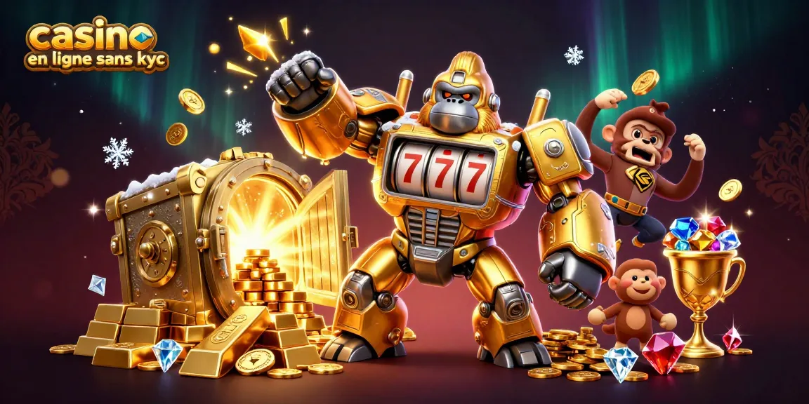 Visualisation dynamique de casino en ligne sans kyc avec un gorille transformateur et des trésors éclatants