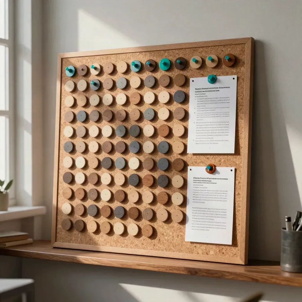 Overhead workshop board with tokens, audience markers and concept cards in warm studio light
