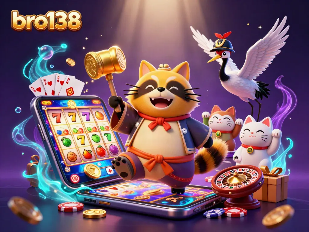 Play slots and win big at bro138 with this colorful, vibrant casino scene.